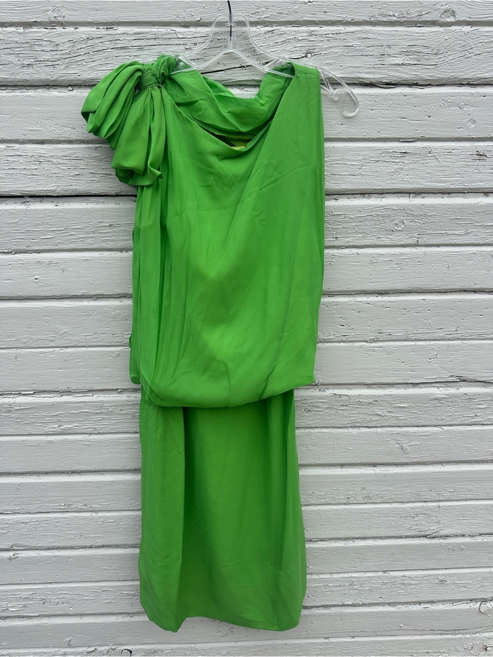 One-Shoulder Green Draped Dress